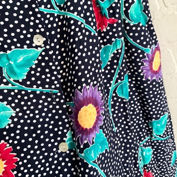 Vintage Maxi skirt Button down Navy Polka dot Dark Floral print Coquette 20W - Picture 5 of 8